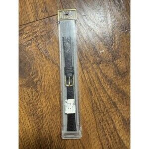 Black Leather 18mm Flex On Watch Band Strap Gold Tone Buckle